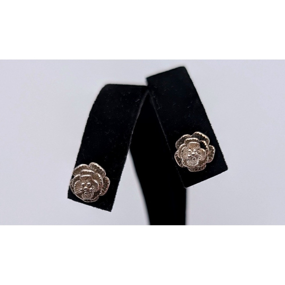 Sterling Silver Rose Flower Stud Earrings Textured Floral Petal Jewelry